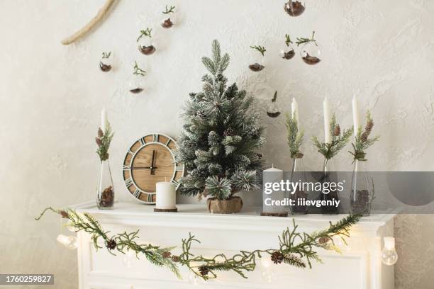 christmas decoration. new year background - mantelpiece stock pictures, royalty-free photos & images