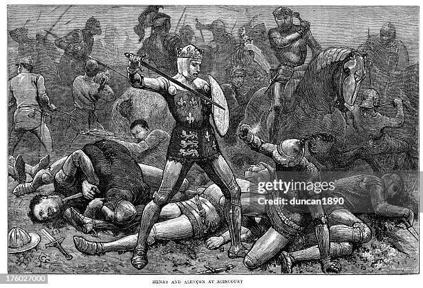 the battle of agincourt - hundred years war stock illustrations