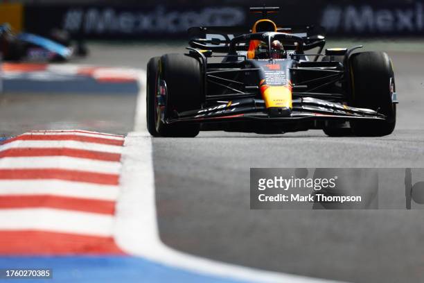 Max Verstappen of the Netherlands driving the Oracle Red Bull Racing RB19 on track during practice ahead of the F1 Grand Prix of Mexico at Autodromo...
