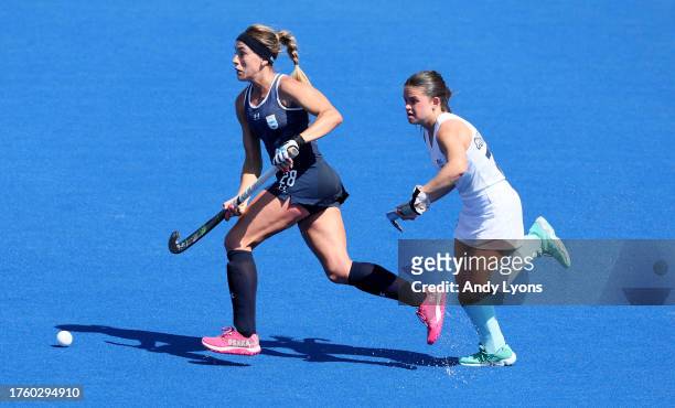 Julieta Jankunas of Team Argentina against Uruguay at Women's Field Hockey at Centro Deportivo de Hockey Césped during Santiago 2023 Pan Am Games day...