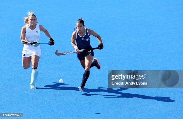 Maria Campoy of Team Argentina against Uruguay at Women's Field Hockey at Centro Deportivo de Hockey Césped during Santiago 2023 Pan Am Games day 6...