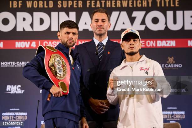 Joe Cordina and Edward Vazquez face off at a press conference today ahead of their IBF Super-Featherweight World Title at Casino de Monte-Carlo on...