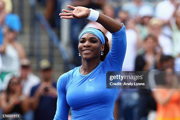 Serena Williams celebrates her 6-2, 6-0 win over Sorana Cirstea of Romania during the finals of Rogers Cup Toronto at Rexall Centre at York...