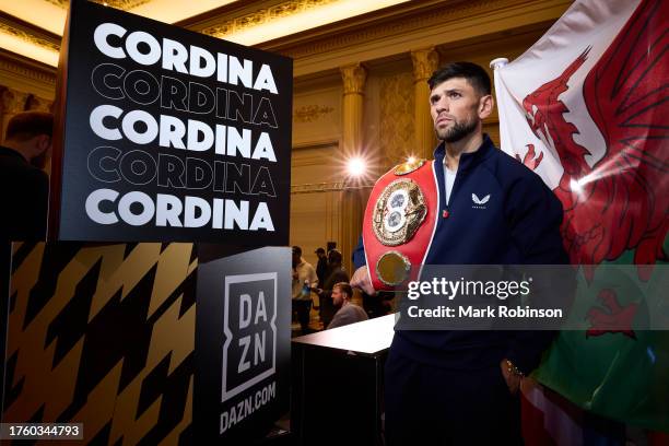 Joe Cordina poses for a portrait with his IBF Super-Featherweight World Title belt fight at Casino de Monte-Carlo on November 2, 2023 in Monaco,...