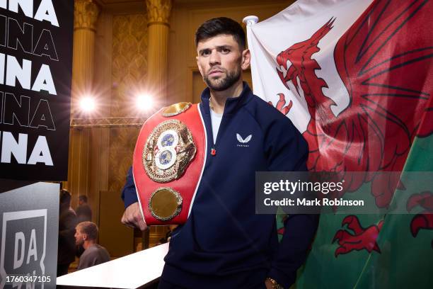 Joe Cordina poses for a portrait with his IBF Super-Featherweight World Title belt fight at Casino de Monte-Carlo on November 2, 2023 in Monaco,...