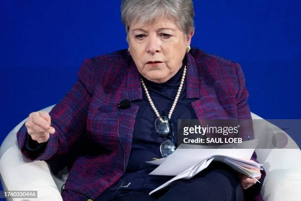 Mexican Secretary of Foreign Affairs Alicia Barcena speaks during a panel discussion during the Americas Partnership - Inter-American Development...