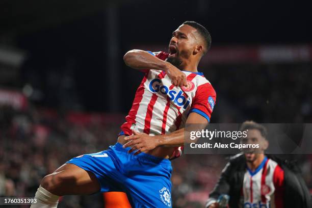 Yangel Herrera of Girona FC celebrates after scoring the team's first goal during the LaLiga EA Sports match between Girona FC and Celta Vigo at...