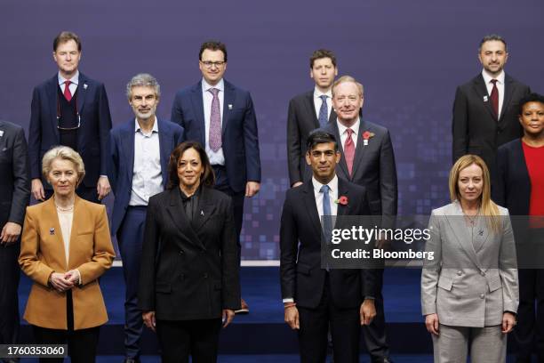 Ursula von der Leyen, president of the European Commission, US Vice President Kamala Harris and Rishi Sunak, UK prime minister, and Giorgia Meloni,...