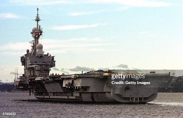 French nuclear aircraft carrier Charles De Gaulle leaves the naval base February 4, 2003 in Toulon, France. The carrier will join the U.S.'s USS...