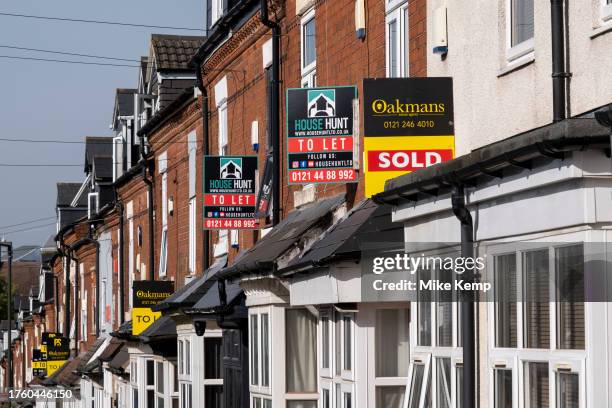 Estate agents sold and to let signs in the Stirchley area on 9th October 2023 in Birmingham, United Kingdom. Housing in Birmingham is a very...