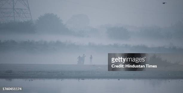 View of Yamuna River Bank Heavy smog as Air pollution rises in Capital/NCR on November 2, 2023 in New Delhi, India. The Air Quality Index remained in...