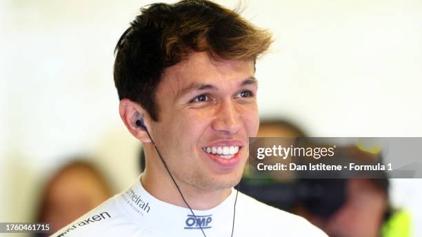 Alexander Albon of Thailand and Williams looks on in the garage during practice ahead of the F1 Grand Prix of Mexico at Autodromo Hermanos Rodriguez...
