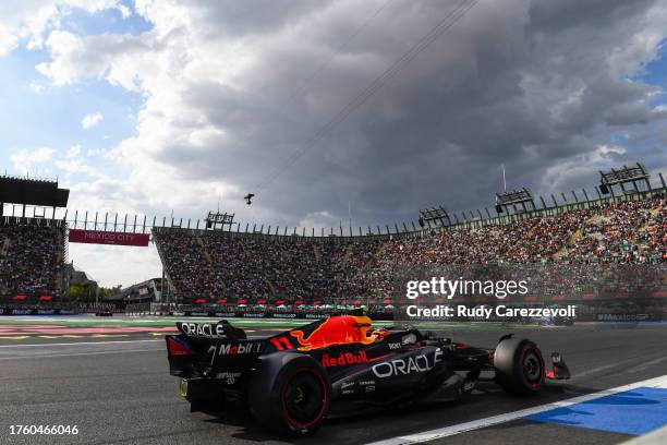 Sergio Perez of Mexico driving the Oracle Red Bull Racing RB19 on track during practice ahead of the F1 Grand Prix of Mexico at Autodromo Hermanos...