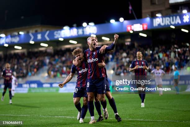 Juan Diego Molina 'Stoichkov' of SD Eibar celebrates after scoring his team's third goal during the LaLiga Hypermotion match between SD Eibar and...