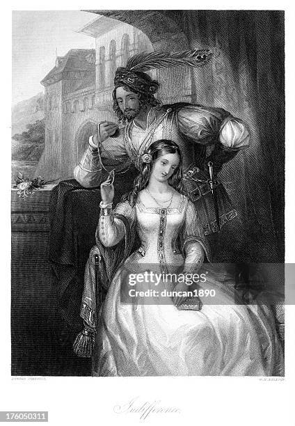 medieval young couple indifference - couple ignoring stock illustrations