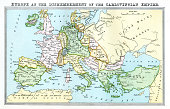 Vintage map 9th century Europe - Carolingian Empire