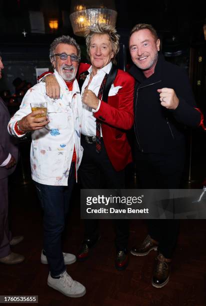 Eddie Jordan, Sir Rod Stewart and Michael Flatley attend Sir Rod Stewart's and Penny Lancaster's Halloween Party over a drink of Wolfie's Whisky,...