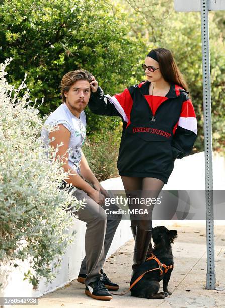 Barbara Palin and Dylan Sprouse are seen out and about on November 1, 2023 in Los Angeles, California.