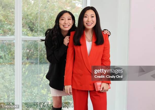 Awkwafina poses during the unveiling of her wax figures for Madame Tussauds at Flushing Meadows Corona Park on November 01, 2023 in New York City.