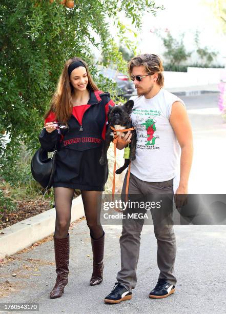 Barbara Palin and Dylan Sprouse are seen out and about on November 1, 2023 in Los Angeles, California.