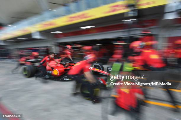 Scuderia Ferrari mechanics during pit stop practice during previews ahead of the F1 Grand Prix of Brazil at Autodromo Jose Carlos Pace on November 2,...