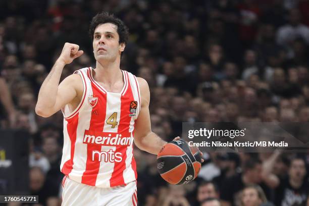 Milos Teodosic of Crvena Zvezda Meridianbet Belgrade gestures during the 2023/2024 Turkish Airlines EuroLeague, Round 6 match between Crvena Zvezda...
