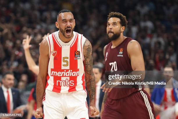 Adam Hanga of Crvena Zvezda Meridianbet Belgrade reacts during the 2023/2024 Turkish Airlines EuroLeague, Round 6 match between Crvena Zvezda...