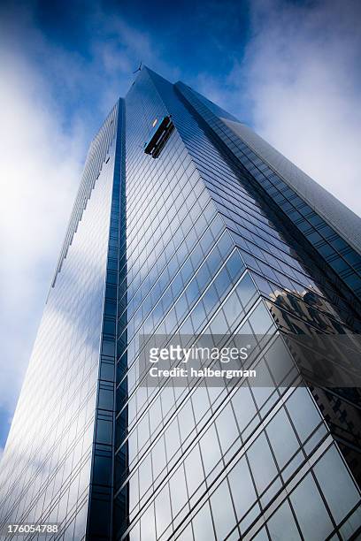 corporate office tower with window washing crew - american industrial center san francisco stock pictures, royalty-free photos & images