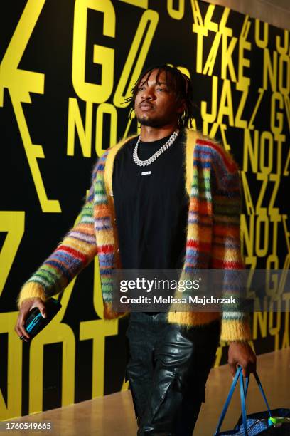 Wendell Carter Jr. #34 of the Orlando Magic arrives to the arena before the game against the Utah Jazz on November 2, 2023 at Delta Center in Salt...