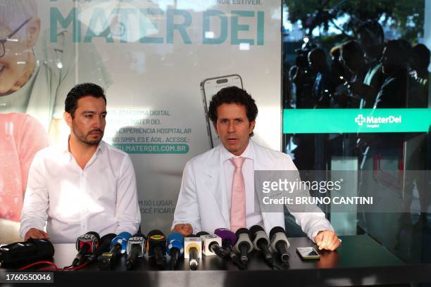 Doctor Rodrigo Lasmar and Saudi' Au-hilal Medical Director Juan David Penha Duc deliver a press conference at the Mater Dei hospital, where Brazilian...