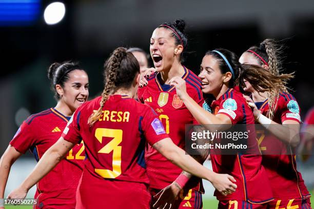 Jenni Hermoso of Spain celebrates after scoring first goal during the UEFA Women's Nations League match between Italy Women and Spain Women at Stadio...