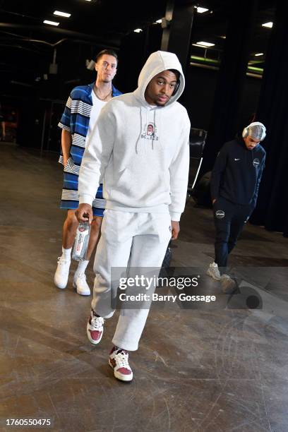 Keldon Johnson of the San Antonio Spurs arrives to the arena before the game against the Phoenix Suns on November 2, 2023 at Footprint Center in...