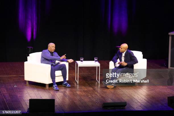 Founder, Chairman and CEO of Vista Equity Partners, Robert F. Smith and Co-Founder of Base10 Partners, Adeyemi Ajao attend the 2023 Afrotech...