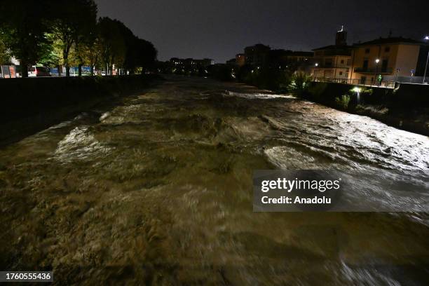 View of the streets after heavy rainfall causes flooding in Florence, Italy on November 02, 2023. Prato and Tuscany are among the affected cities.