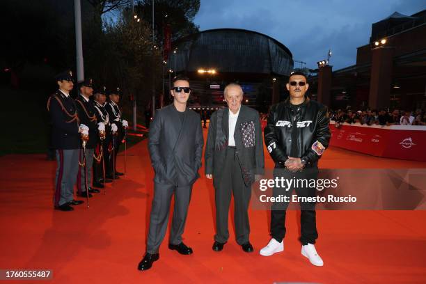 Salmo, Dario Argento and Noyz Narcos attend a red carpet for the movie "CVLT" during the 18th Rome Film Festival at Auditorium Parco Della Musica on...