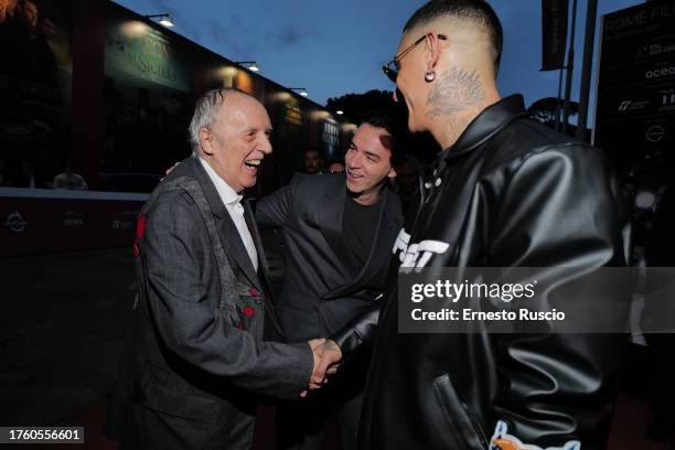 Dario Argento, Salmo and Noyz Narcos attend a red carpet for the movie "CVLT" during the 18th Rome Film Festival at Auditorium Parco Della Musica on...