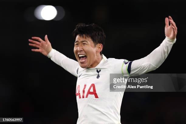 Son Heung-Min of Tottenham Hotspur celebrates scoring his sides second goal during the Premier League match between Crystal Palace and Tottenham...