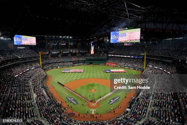 General view of the stadium prior to Game One of the World Series between the Arizona Diamondbacks and the Texas Rangers at Globe Life Field on...