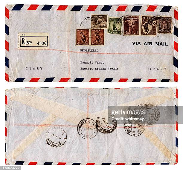umschlag aus australien zum flüchtlingslager in italien, 1949 - postmark stock-fotos und bilder