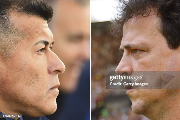 In this composite image a comparison has been made between Jorge Almiron, Head coach of Boca Juniors and Fernando Diniz, Head Coach of Fluminense....