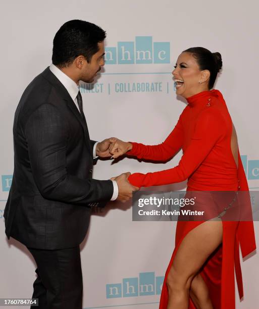 Wilmer Valderrama and Eva Longoria attend the National Hispanic Media Coalition's 2023 Impact Awards Gala at Vibiana on October 27, 2023 in Los...