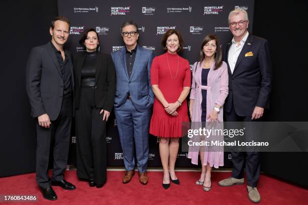 Patrick Wilson, Dagmara Dominczyk, Stephen Colbert, Evelyn McGee-Colbert, Tammy Snyder Murphy, and New Jersey Governor Phil Murphy attend the...