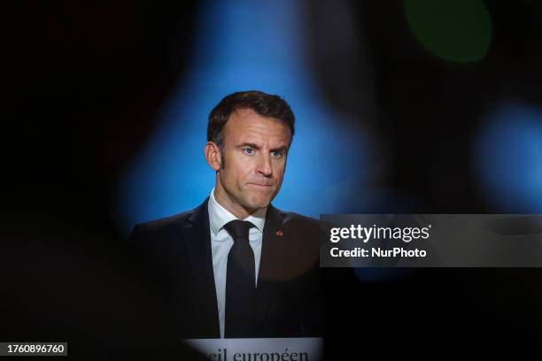 Emmanuel Macron President of the Republic of France at a press conference after the end of the 2 day European Council and Euro Summit, the EU leaders...