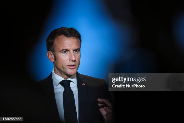 Emmanuel Macron President of the Republic of France at a press conference after the end of the 2 day European Council and Euro Summit, the EU leaders...