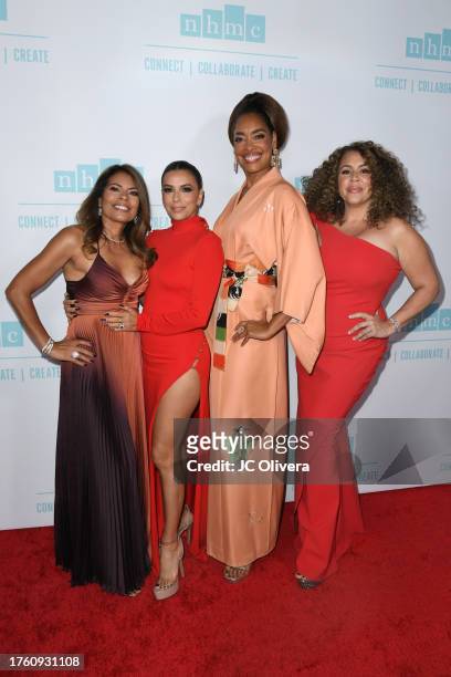 Lisa Vidal, Eva Longoria, Gina Torres, and Diana Maria Riva attend the 2023 NHMC Impact Awards Gala at Vibiana on October 27, 2023 in Los Angeles,...