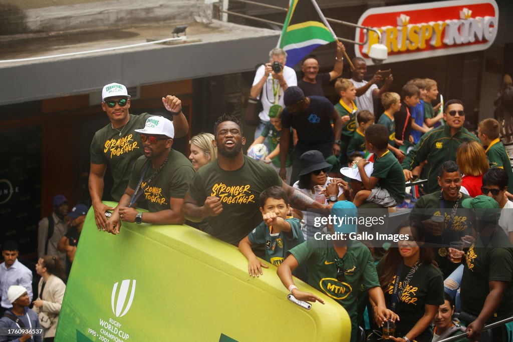 Springboks Rugby Bus A general view of Springboks on the tour bus during the South Africa ...