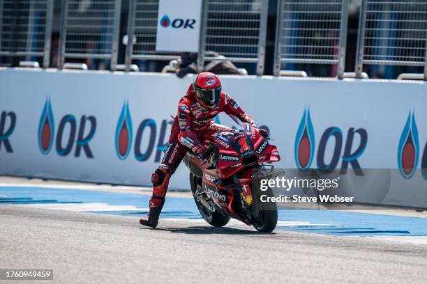 Francesco Bagnaia of Italy and Ducati Lenovo Team rides during the Qualifying session of the MotoGP OR Thailand Grand Prix at Chang International...