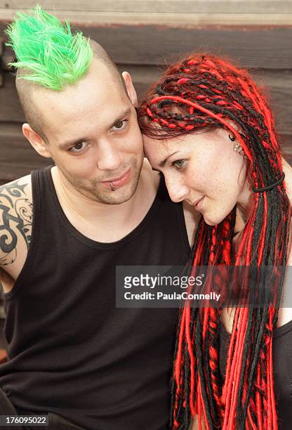alternative couple - mohawk stock pictures, royalty-free photos & images
