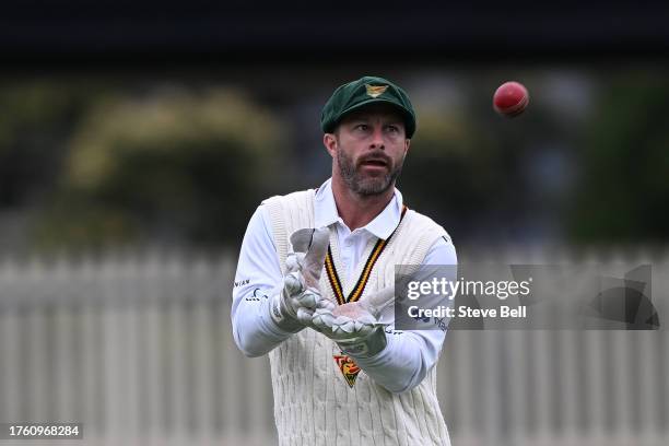 Matthew Wade of the Tigers in action during the Sheffield Shield match between Tasmania and Queensland at Blundstone Arena, on October 28 in Hobart,...