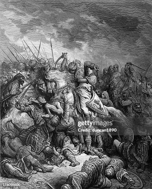 richard cœur de lion and saladin - battle of arsuf - salah ad din stock illustrations